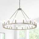 16-Light Wagon Wheel Chandelier, 43 Inch Farmhouse Chandelier for Entryway, Industrial Foyer Lighting Fixtures, Large Foyer Chandeliers for High Ceilings, Chandelier for Living Room, Dinning Room (43"/ 16-Light, Frosted Silver)