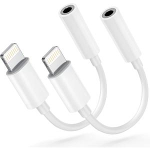 Apple MFi Certified Lightning to 3.5mm Headphone Jack Adapter -Premium Audio Quality & DAC Chip for Music Listening Car, Gym, Home Office, Compatible with iPhone 14/13/12/11/X/8/7 2Pack (White)