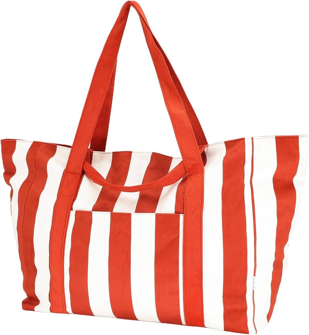 UERRUAM Extra Large Beach Bag for Women,Big Weekender Tote with Zipper and Pocket for Overnight Trip,Washable Corduroy Fabric (XX-Large 66 Liters)