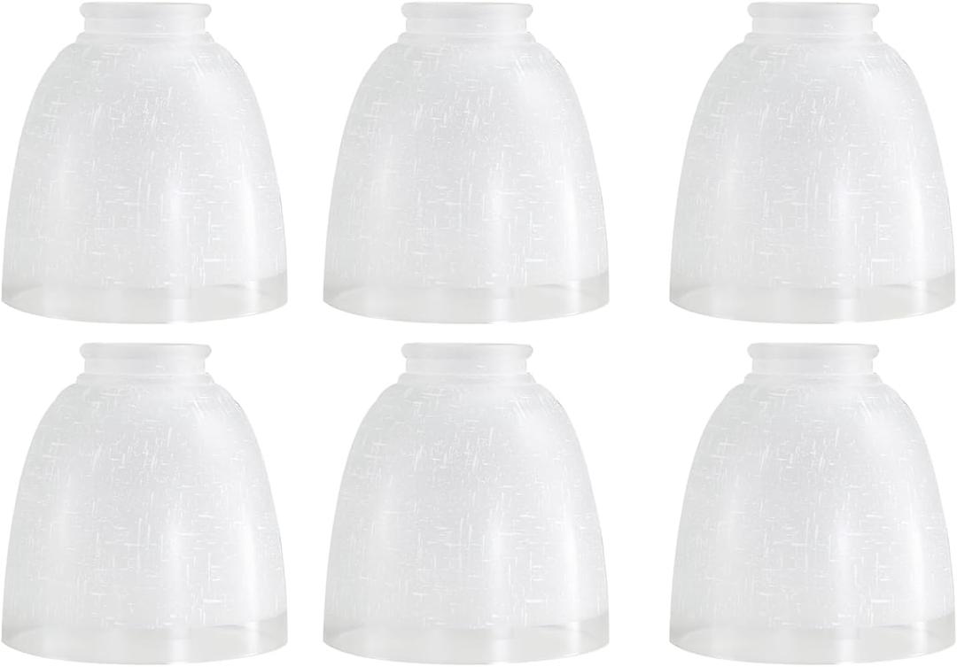 6-Pack White Linen Frosted Glass Shades, Bell Shaped Glass Shade Covers Ceiling Fan Lamp Replacements, Light Fixtures Lampshade for Chandelier Wall Sconces, 1.61" Fitter Size, 5" High x 4.7" Diameter