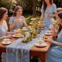 Blue Floral Table Runner 10ft Embroidery Tulle Spring Wildflower Table Runner Seasonal Summer Butterfly Kitchen Dining Gauze Decoration for Wedding Baby Shower Birthday Party (1 Pcs)
