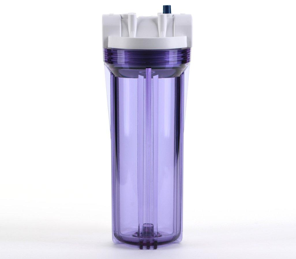 Hydronix HF3-10CLWH34PR, 10" Clear Housing with White Rib Cap for RO & Filtration Systems, 3/4" Ports with Relief Button