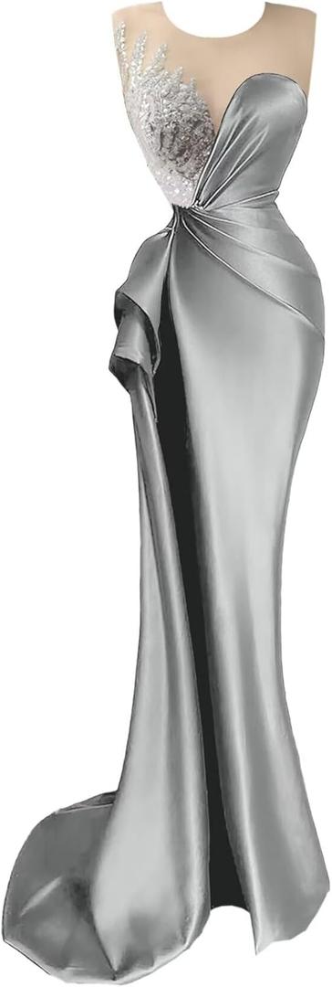 Beaded Prom Dresses for Women Deep V-Neck Mermaid Formal Dress with Slit Sexy Evening Gowns DR0344 (16)