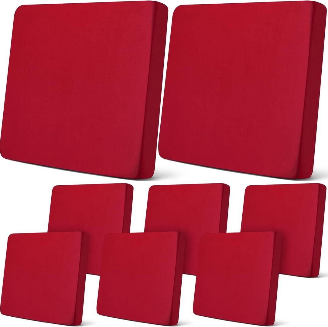 Newwiee 8Pcs Patio Cushion Covers Stretch Outdoor Cushion Cover Replacement for Patio Furniture Sofa Couch Slipcovers, Soft Flexibility Washable Furniture Protector(Waterproof Pure,Wine Red)