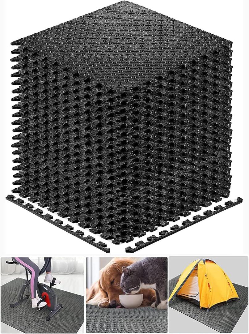 Exercise Mats Puzzle Foam Mats Gym Flooring Mat Cover 20 SQ.FT Interlocking Foam Mats with EVA Foam Floor Tiles for Home Gym Equipment Workouts Black