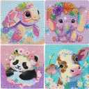 5 x wavaiov 4 Pack Cartoon 5D Diamond Art Painting Kits, Cute Animals DIY Diamond Arts Mosaic Kits for Adult Beginner, Full Round Drill Gem Art for Home Wall Decor Present 6X6 inch