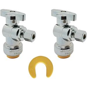 HQMPC Angle Stop Valve, 1/2" Ptc x 1/4" No Lead Compression Push Fit Angle Shut Off Water Valve with Disconnect Clip, Push-to-Connect, PEX, Copper, CPVC 2Pcs