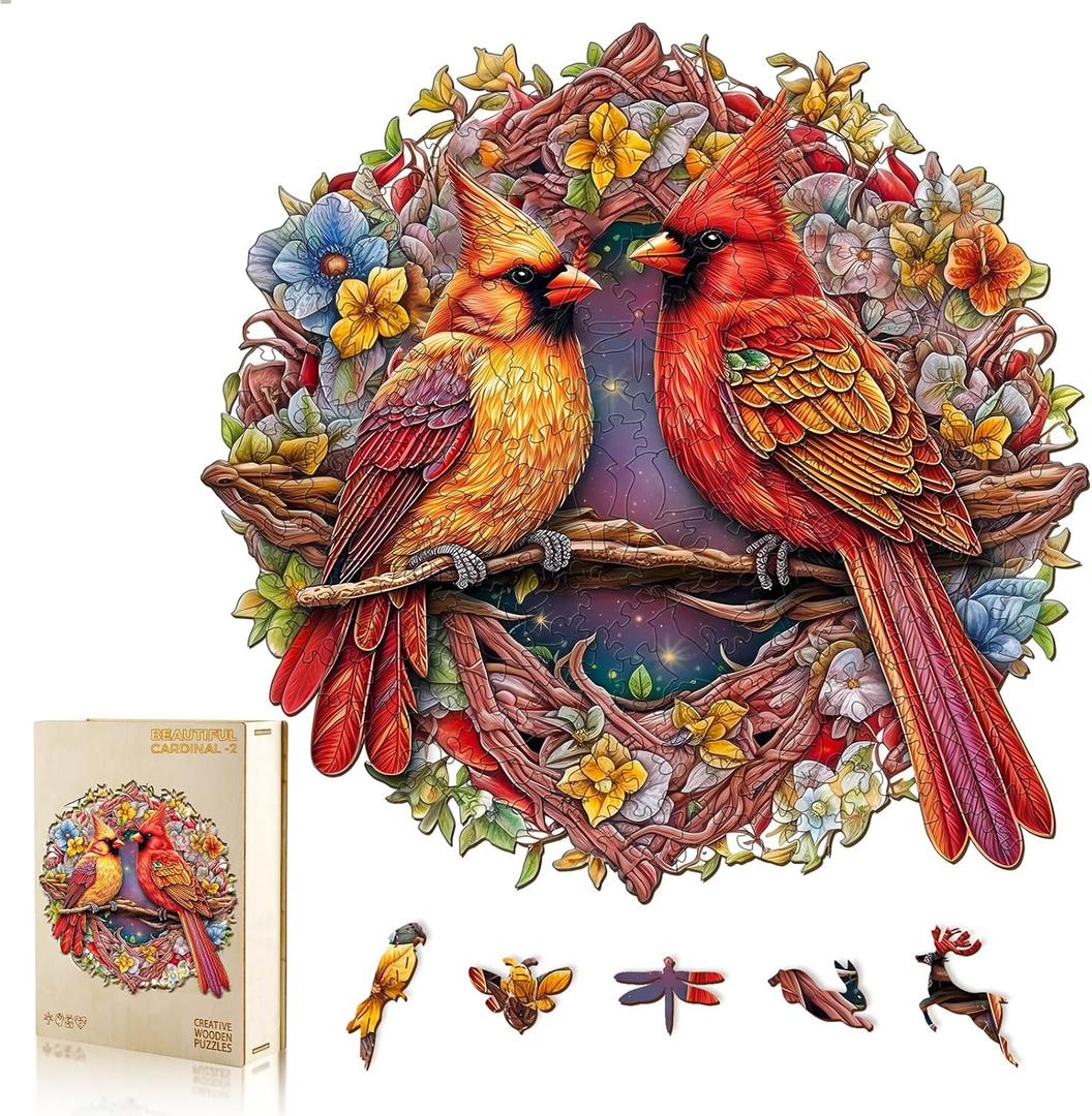 Wooden Puzzles for Adults, Cardinal Wood Puzzles Adult, Unique Animal Shape Wooden Jigsaw Puzzle, Christmas Birthday Gifts for Women Men Puzzle Game Lovers (S - 9.99.8in - 100pcs)