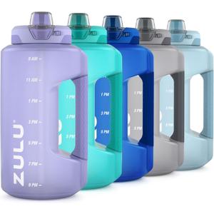 ZULU Goals 64oz Large Half Gallon Jug Water Bottle with Motivational Time Marker, Covered Straw Spout and Carrying Handle, Perfect for Gym, Home, and Sports, Tropical Violet