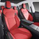 Wekar Nappa Leather Car Seat Covers Compatible with 2025–2026 Tesla Model Y Juniper, Bright Red & Black Two-Tone Design, Custom Fit Full Set, Airbag Compatible Car Interior Cushion Covers