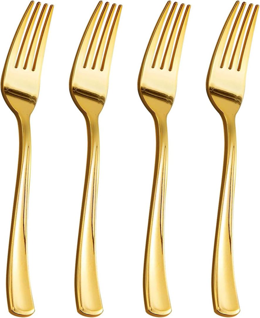 Goodluck 150 Pack Gold Plastic Forks, Heavy Duty Forks Disposable, Plastic Cutlery Perfect for Weddings, Parties, Dinners and Thanksgiving