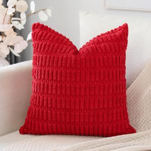 OTOSTAR Corduroy Decorative Throw Pillow Covers 18x18 Inch Super Soft Boho Striped Square Pillow Covers Case Modern Cushion Covers for Sofa Couch Bedroom Car Decor Red