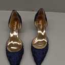 XYD Women's Pumps, Elegant Pointed Toe, D'Orsay Kitten Low Heels, Rhinestone Studs, Slip-On Satin Shoes for Wedding (10, Navy)