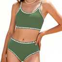 FtcoDcik Girls Swimsuit Double Strap High Waist Sporty Bikini Swimsuits Summer Beach 2 Piece Bikini Sets(13 Years) Green