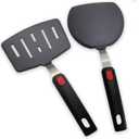 Silicone Spatula Turner Set of 2, Heat Resistant Pancake Spatulas for Nonstick Cookware Pan, Wide Slotted Cooking Spatula for Omelette Egg Fish, Thin Flexible for Kitchen Use, Dishwasher Safe, Black
