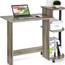 Furinno Compact 29-Inch Grey Computer Desk, Gaming Desk with Shelves, Office Desk with Book Shelf, for Home Office, Study Room, Dorm, Bedroom, Grey Oak, 28.5-in with 3 Rounded Shelves