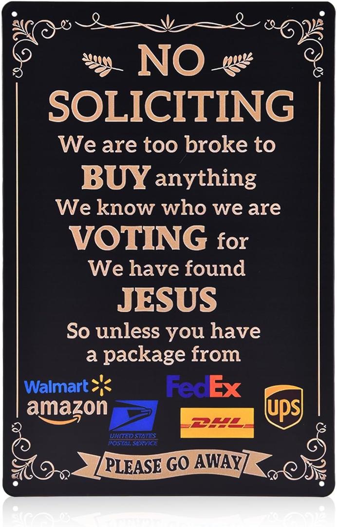 No Soliciting Sign for House,Humorous No Soliciting Sign for Front Door,Humorous Anti-Salesman Door Hanger Outdoor Yard Sign for Home and Front Door,12x8 Inches Weatherproof Aluminum Sign