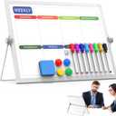Weekly Dry Erase White Board, 16X12IN Magnetic Desktop Whiteboard Calendar with Stand, 8 Markers, 4 Magnets, 1 Eraser, Portable Double-Sided White Board Easel for Kids Memo to Do List Desk