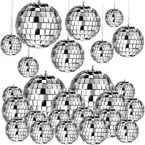 MTLEE 20 Pcs Disco Balls Decorations Assorted Size Party Decor Disco Ball Ornaments Mirror Mini Large Hanging with Rope for Wedding Festival Stage Prop