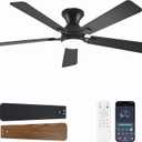Ceiling Fans with Lights, 52 Inch Low Profile Ceiling Fan with Light and Remote Control, Flush Mount, Reversible, 3CCT, Dimmable LED, Quiet, Black Ceiling Fan for Bedroom, Living Room