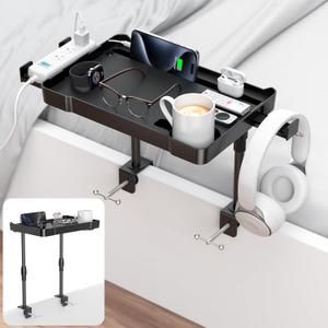 Bedside Shelf Bunk Bed Shelf Bedside Organizer Adjustable Height Top Bunk Bed Accessories Nightstand Tray with Cup Holder Clip On Bedside Table Tray Headboard Shelf Organizer College Dorm Room Black