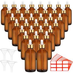 Dandat 50 Pack 4 oz Glass Dropper Bottles Leakproof 120 ml Glass Tincture Bottles with Eye Droppers, 4 Funnels, 54 Labels for Essential Oil Perfumes Hair Oil(Dark Brown)