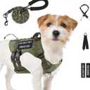 No Pull Tactical Dog Harness for Small Dogs, Escape Proof Molle Dog Vest Harness and Leash Set, Adjustable Military Service Dog Harness with Handle for Medium Large Dogs (Green, S)