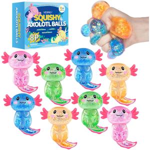 8 Pack Slow Rising Stress Ball, Cute Axolotl Stretchy Fidget Toys for Kids Adults, Stress Relief Stress Ball for Anxiety Relief, Ideal for Autistic Kids
