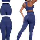 SALSPOR 3 Piece Workout Sets for Women Butt Lifting Leggings with High Impact Sports Bra Gym Shorts(3DWX-Navy Blue-S)