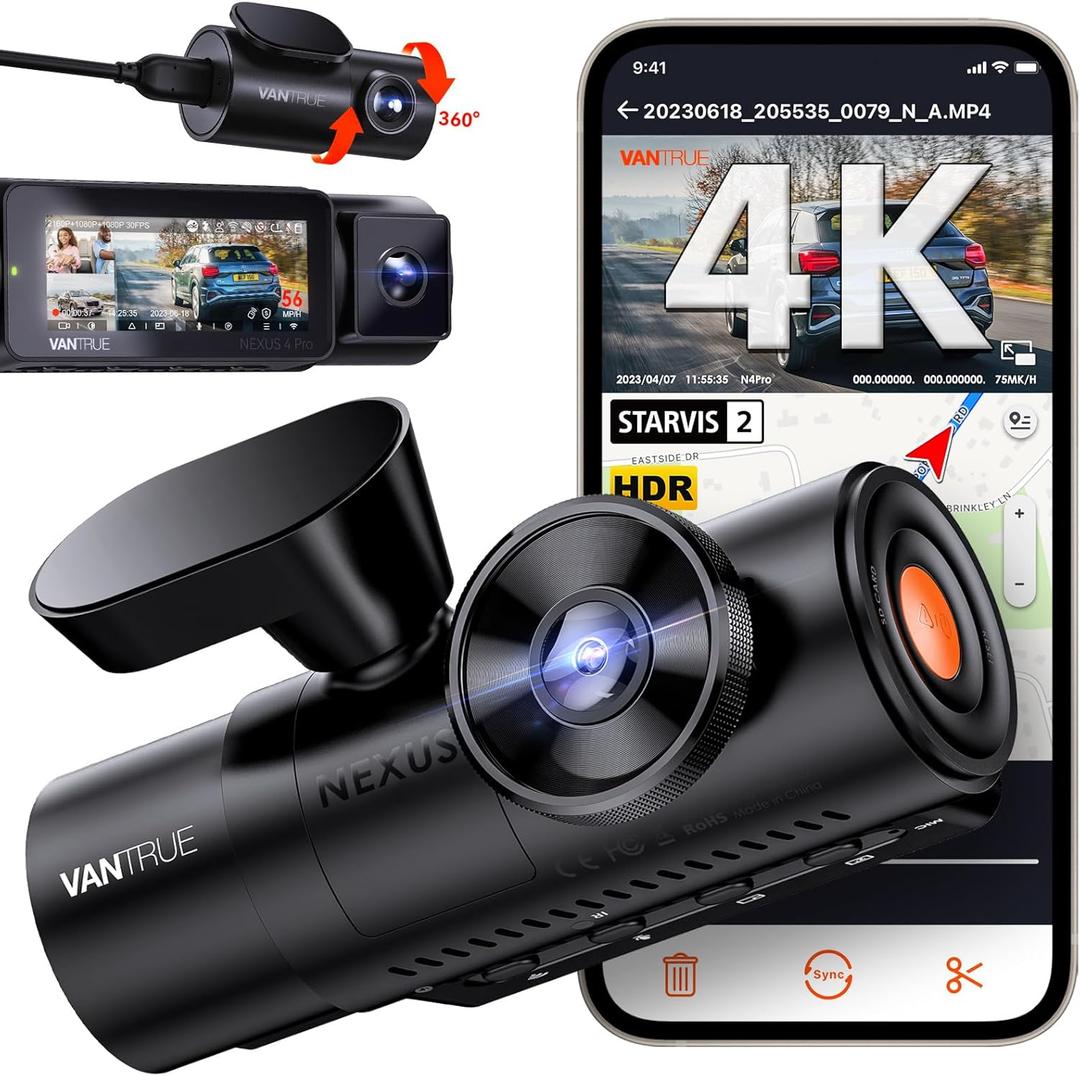 Vantrue N4 Pro 4K 3 Channel Dash Cam, STARVIS 2 IMX678 x PlatePix x HDR Night Vision, 4K+1080P+1080P Front Inside and Rear Dash Camera, Voice Control, WiFi, GPS, 24H Parking Mode, Support 512GB Max