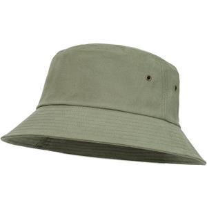 BOTVELA Men Cotton Bucket Hats Foldable Outdoor Sun Hat Unisex Flat Top Caps (7 3/8-7 1/2, Army Green)