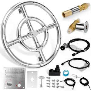 18 Inch Round Fire Pit Ring Burner for Natural Gas & Propane Fire Pit Replacement Parts, 304 Stainless Steel Firepit Round Burner Insert for Indoor & Outdoor, High Flame, BTU 147,000 Max.