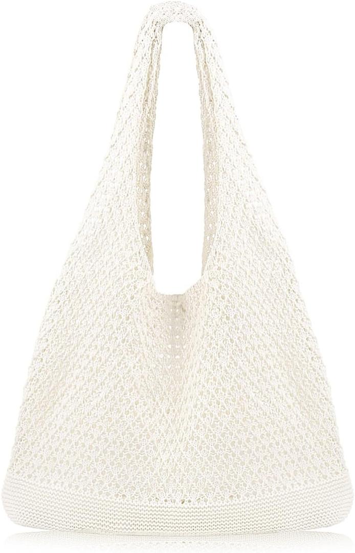 COOKOOKY Crochet Beach Tote bag Summer Beach Bag for Women Aesthetic Mesh Tote Bag Hippie Bag Knit Bag (Medium)