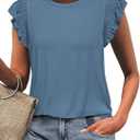 KIRUNDO Womens Summer Tops 2025 Trendy Ruffle Cap Sleeve Casual T Shirts Crewneck Basic Tee Cute Blouses Clothing(Light Blue, XX-Large)