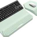 3-in-1 Ergonomic Keyboard Stand with Wrist Rest & Mouse Pad Set, Comfy Keyboard Riser Holder Soft Mousepad with Massage Design, Memory Foam and Non-Slip PU Base for Pain Relief, Light Green