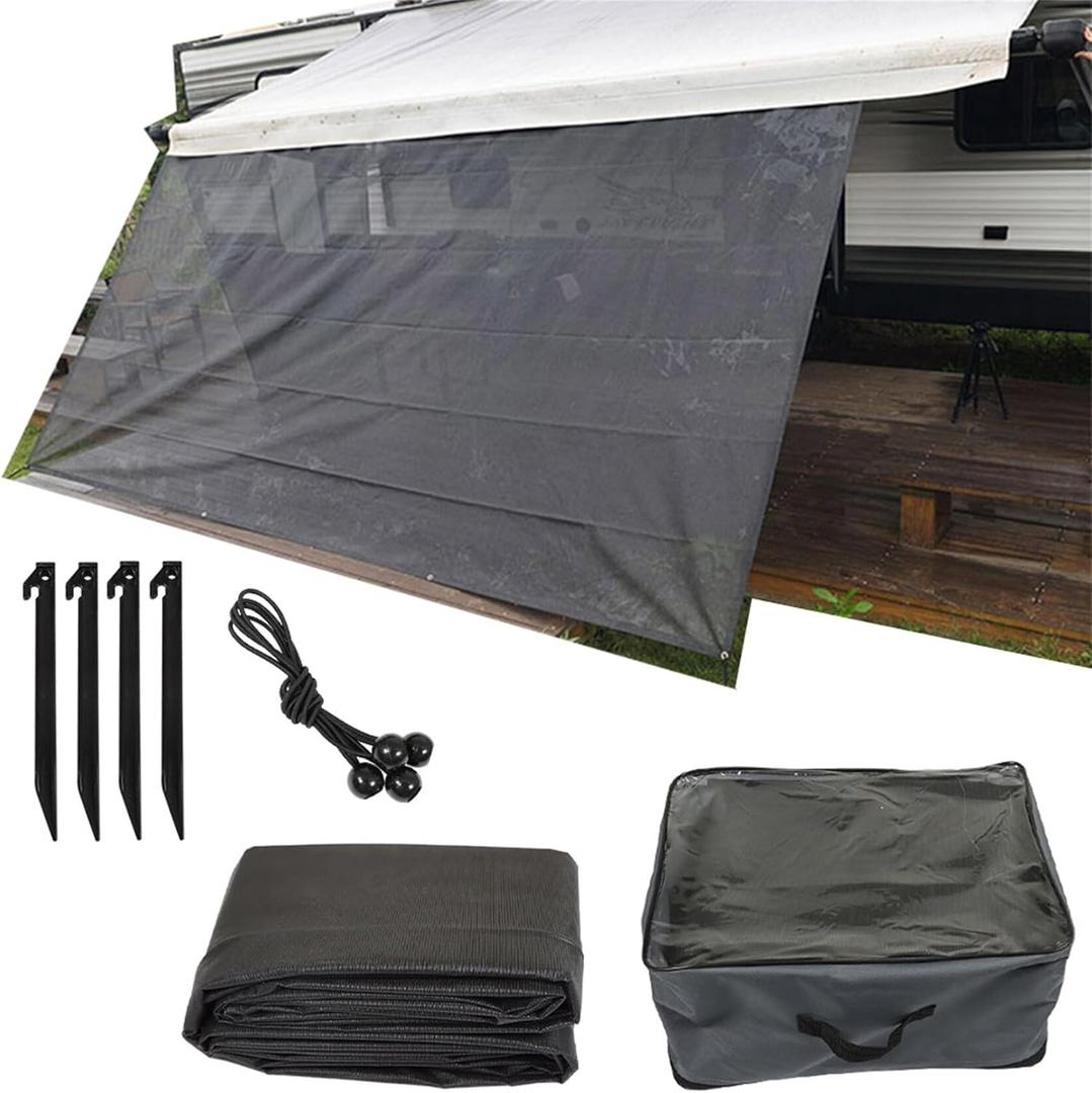 labwork 8FT x 16FT 3in Rv Awning Sun Screen Rv Front Awning Complete Kit UV Blocking Grid Improves Shadow Protection Privacy Peplacement for Rv Travel Outdoor Camping Black