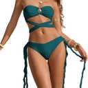 ZAFUL Bikini Sets for Women Bandeau Strapless Sexy Triangle Bathing Suits High Cut String Shell Metal Ring Two Piece Swimsuit (Medium, Peacock Blue)