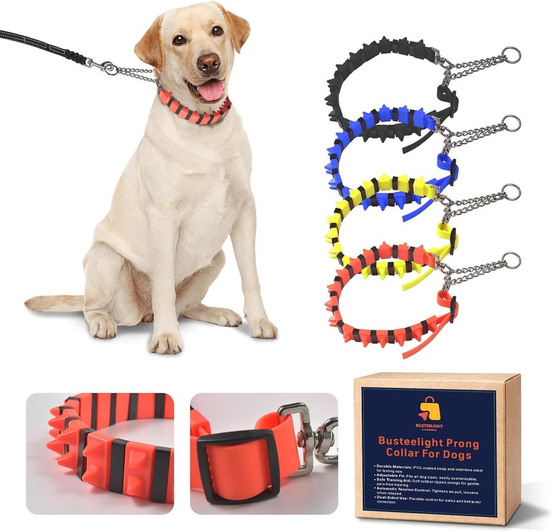 Prong Collar for Dogs - Adjustable Pinch Collar with PVC Coated Strap & Stainless Steel Chain - Safe Dog Training Prong Collar for Large Dogs - Choke Collar with Soft Rubber Tips (Orange)
