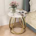 O&K FURNITURE Gold Side Table Living Room, Round End Table with Marbling Stone, Nightstand with Metal Frame, for Bedroom, Home Office, 1PC, 23.62" x 23.62" x 25"