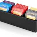 DRASTAR Tea Bag Organizer, Black Wooden Tea Bag Holder, Tea Storage Containers with 3 Slots, Sugar Packet Holder, Tea Bag Caddy Box for Countertop