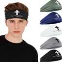 5 Pack Sports Headbands for Men Jesus Headband Cross Sweat Band Moisture Wicking Workout Headband for Running Cycling Football Yoga Hairband