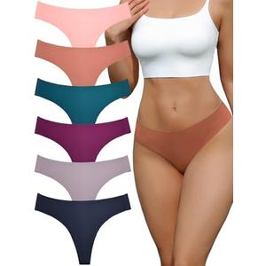 RoyalBelle 6 Pack Women's Thongs - Breathable Soft Stretch Underwear Seamless Comfort Panties S- (US, Alpha, Large, Regular, Regular, 6 Pack multicoioured B)