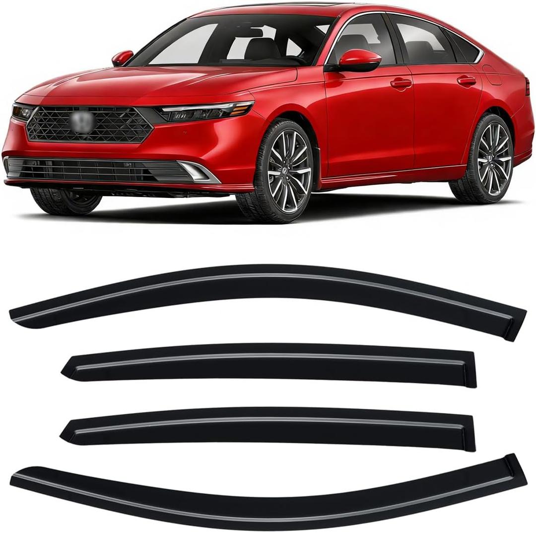 Rain Guards for Honda Accord 2023-2026, Out-Channel Window Visor Shields Vent Deflector Shade Wind Dark Smoke 2024 23 24 25, Tape-On Outside-Mount, 4PCS