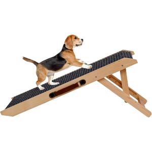 Wooden Foldable Dog Ramp Portable Pet Ramp, Car Ramp with Built-in Handle for Travel, 4 Adjustable Heights 9.8" to 18.1" for Small Dogs