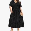 HUSKARY Women's Summer Maxi Dress Casual Loose Pockets Long Dress Short Sleeve Split Maxi Dresses XL