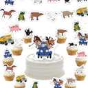Farm Animal Birthday Party Decorations with Blue Truck (42 Pieces) Birthday Party Banner Cake Topper Cupcake Toppers and Hanging Swirls