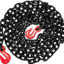 Binder Chain G80 Transport Binder Chain 3/8 Inch x 20 Foot - Tie Down Chains with Clevis Grab Hooks 7,100 lbs Safe Working Load Log Chain for Transporting Towing Binding Equipment, Black