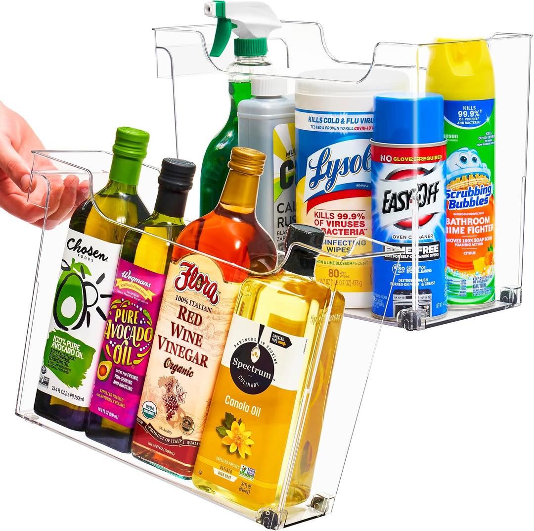 Sorbus Roll Out Bottle Organization Bins - 2 Sizes Pantry Under Sink Organizer with Wheels & Handles - Clear Plastic Organizing Containers for Cleaning Supplies - Kitchen Cabinet Laundry Room Storage