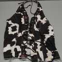 Floerns Women's Western Cow Print Denim Tops Tie Zipper Sleeveless Backless Halter Top Large