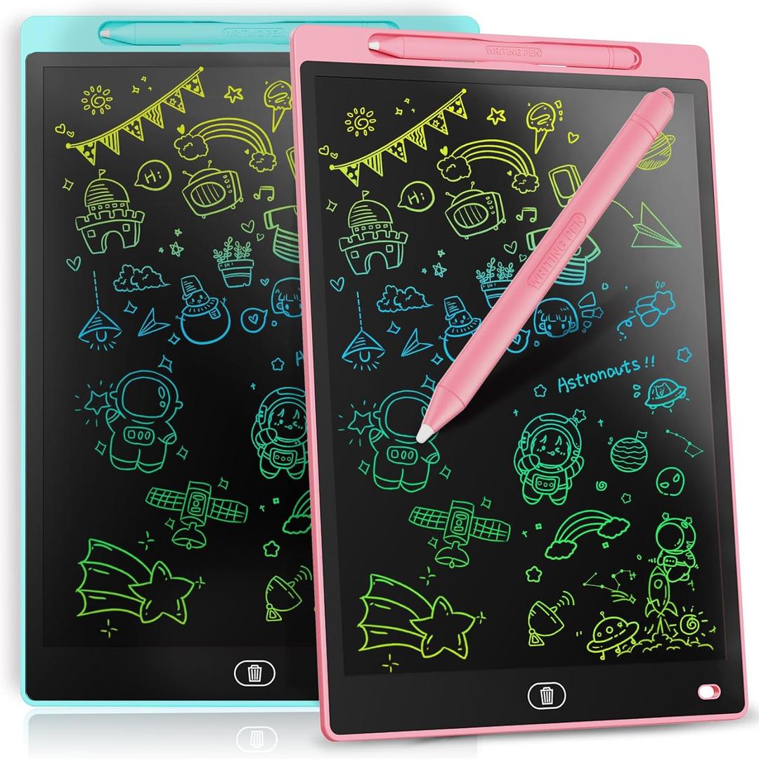 [2 Pack] Genialba LCD Writing Tablet 12-Inch Colorful Doodle Board, Toddler Learning Educational Toys Gifts for 3-8 Years Old Girls and Boys, Electronic Drawing Pad for Kids (Pink&Blue)